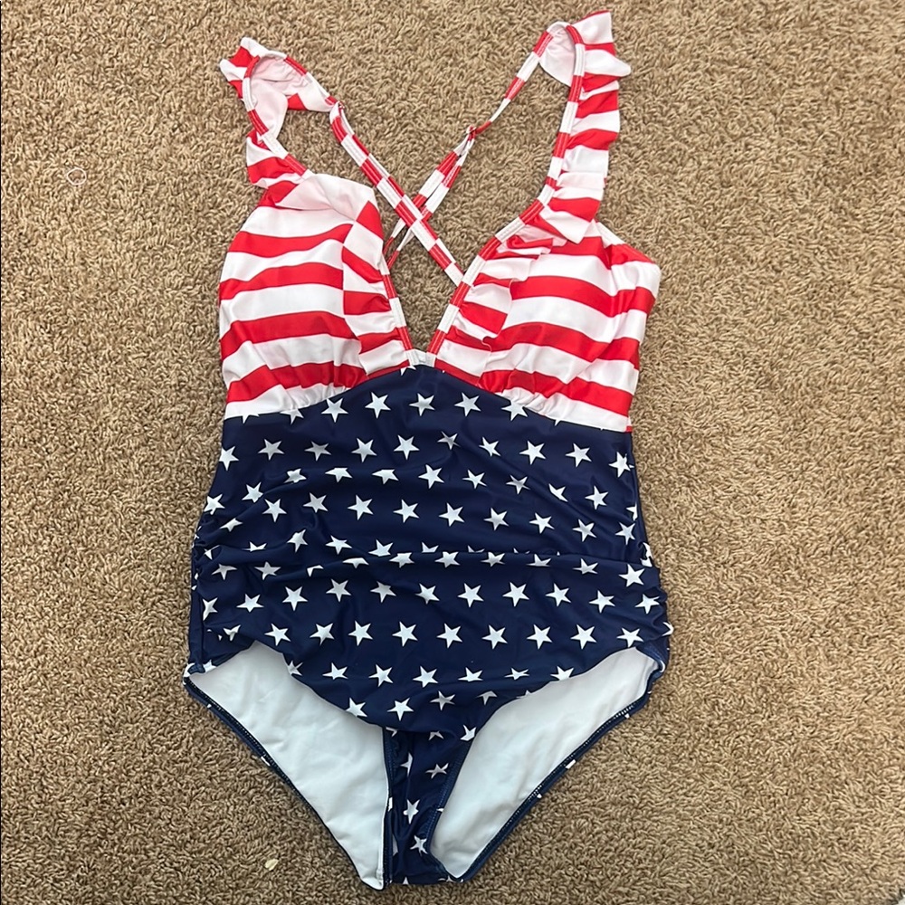 American Flag, Red, White and Blue Swimsuit - Size Large